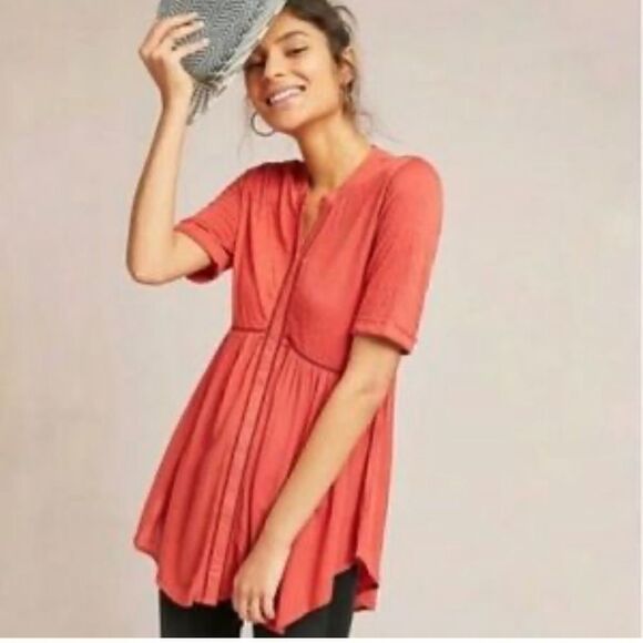 Anthropologie Akemi + Kin Veria Swing Tunic Blouse Top Orange/Rust Size S BIN E - Picture 1 of 5